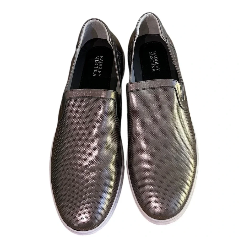 Badgley Mischa Silver gun metal slip on sneakers sz 10‎ brand new without box
